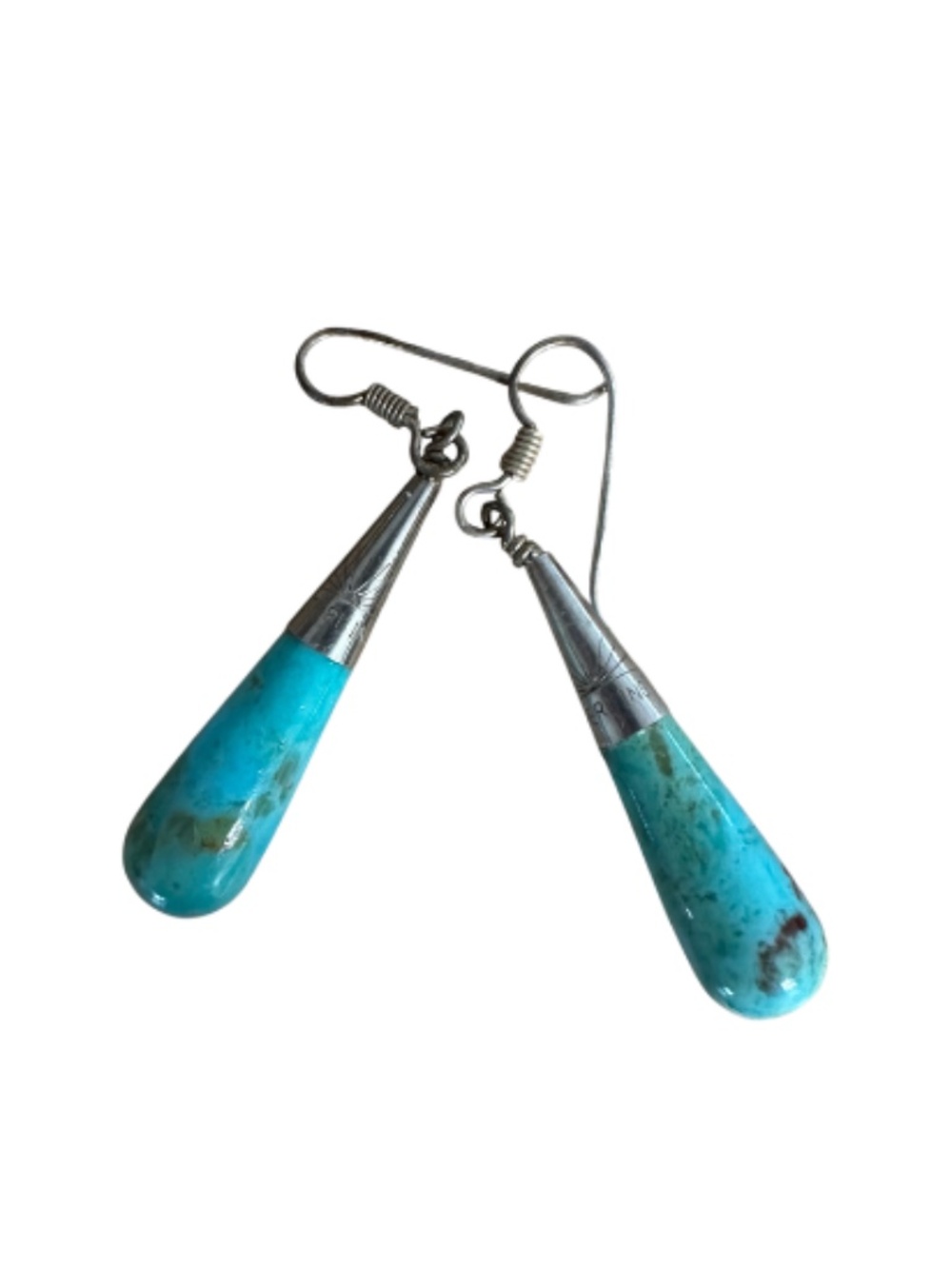 Turquoise Teardrop Dangle Earrings – Sterling Silver, 1.75" Drop, Southwestern S